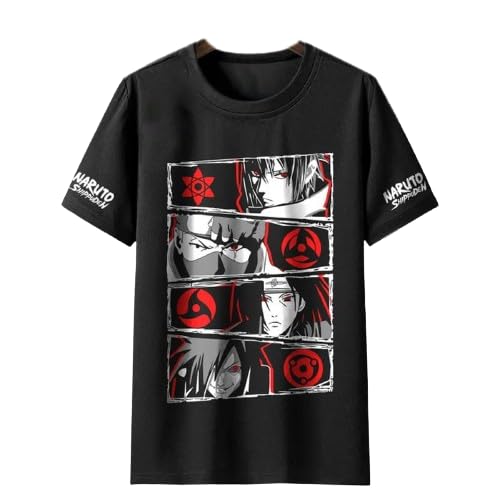 On Trend Round Neck Half Sleeves Regular fit Uchiha Brothers Eyes Anime Printed Unisex  T Shirt for Boys and Girls, Kids Color-Black