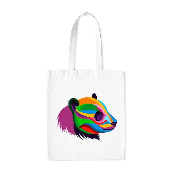 Panda Face Printed Medium Canvas Tote Bag for Women with Zip, Stylish Polyster Cotton Handbags College Grocery Handbags L X H 38 X 43 Cms