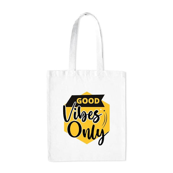 Good Vibes Quotes Medium Canvas Tote Bag for Women with Zip, Stylish Polyster Cotton Handbags College Grocery Handbags L X H 38 X 43 Cms