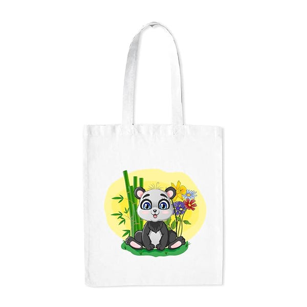 Fun Panda Printed Medium Canvas Tote Bag for Women with Zip, Stylish Polyster Cotton Handbags College Grocery Handbags L X H 38 X 43 Cms