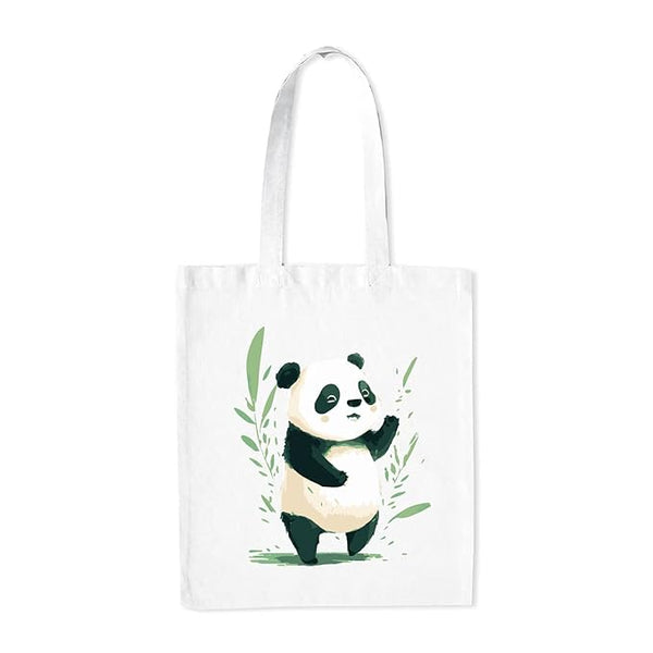 Panda Digital Printed Medium Canvas Tote Bag for Women with Zip, Stylish Polyster Cotton Handbags College Grocery Handbags L X H 38 X 43 Cms