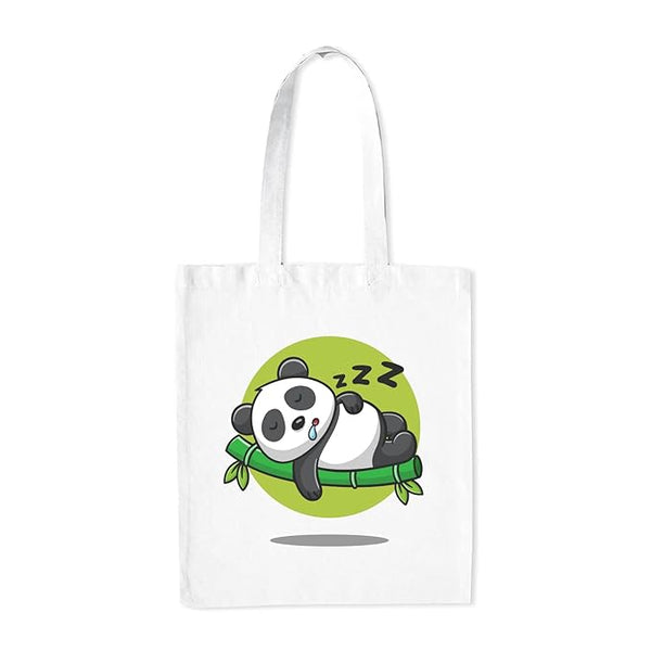 Bluish Panda Printed Medium Canvas Tote Bag for Women with Zip, Stylish Polyster Cotton Handbags College Grocery Handbags L X H 38 X 43 Cms