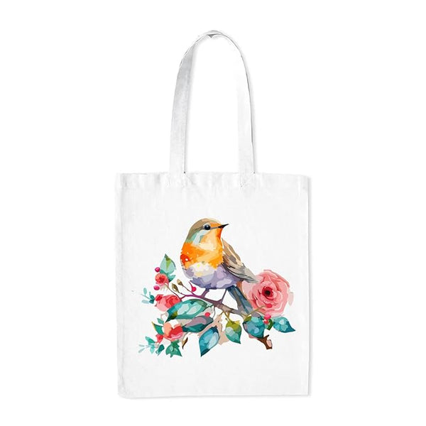 Birds Floral Pattern Canvas Tote Bags For Women, Stylish College Bag for Girls, Organic Cotton And Polyster Bag for Traveling & Daily Use | Gifts for Women L X H 38 X 43 Cms